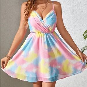 Multicolor Tie-Dye Spaghetti Strap Dress